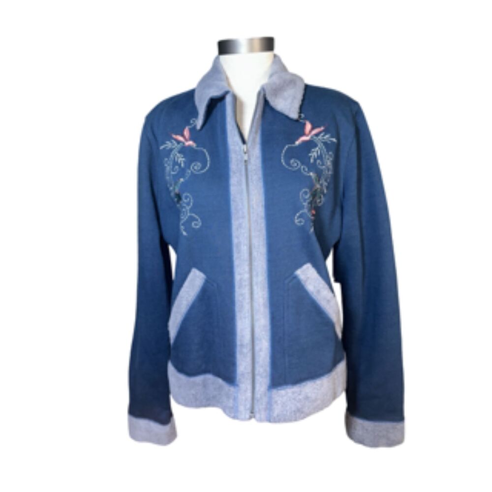 NWT Cripple Creek Blue Embroidered Fleece Jacket Size M